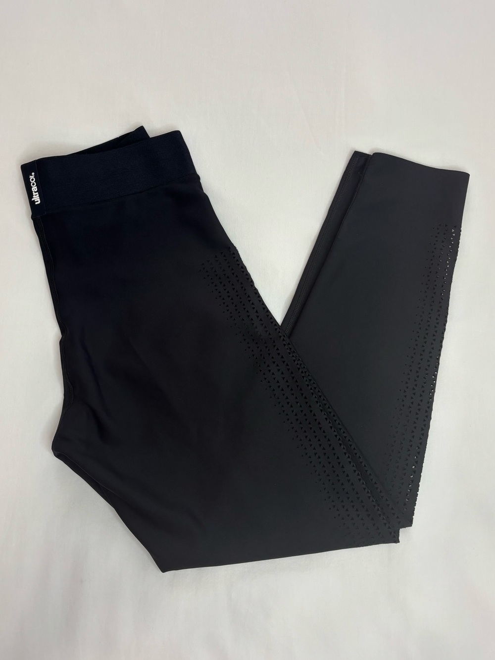 ultracor Women's Black Laser-Cut Perforated Cropped Performance Leggings, Small